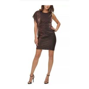 Women's Copper Cocktail Dress Size 2 Shimmering Asymmetrical Sleeve‎ Dress